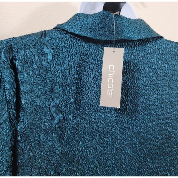 Chico's Traveler Striking Teal Crushed Short Blazer Jacket 2 Large New With Tags - Picture 3 of 7